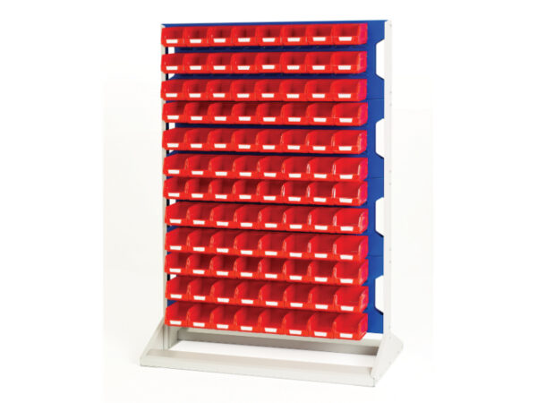 Plastic Bin Storage Units - Louvre Panel Rack Double Sided And Bin Kit with 8 Panels, 192X Red Bins. WxDxH: 1000X550X1450mm Ral 7035/5010 _SKU-16917221.11V