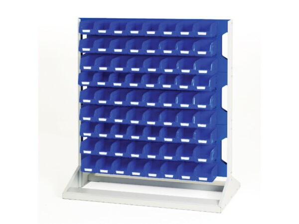 Louvred Panel Bin Storage Kits - Louvre Panel Rack Double Sided And Bin Kit with 6 Panels, 144X Blue Bins. WxDxH: 1000X550X1125mm Ral 7035/5010 _SKU-16917228.11V