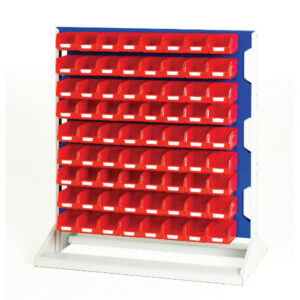 Louvre Panel Rack Double Sided And Bin Kit with 6 Panels - 144X Red Bins. WxDxH: 1000X550X1125mm Ral 7035/5010 _SKU-16917229.11V