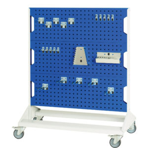 Bott perfo panel trolley with hooks - 6 panels, 40 piece hook kit.WxDxH: 1000x550x1250mm RAL 7035/5010 _SKU-16917260.11V