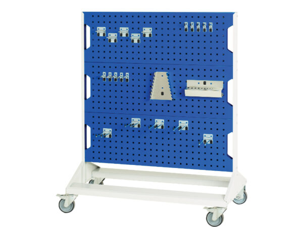 Bott perfo panel trolley with hooks - 6 panels, 40 piece hook kit.WxDxH: 1000x550x1250mm RAL 7035/5010 _SKU-16917260.11V