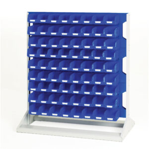 Bott Louvre Panel And Bins - Louvre Panel Rack Single Sided And Bin Kit with 3 Panels, 72X Blue Bins. WxDxH: 1000X550X1125mm Ral 7035/5010 _SKU-16917322.11V
