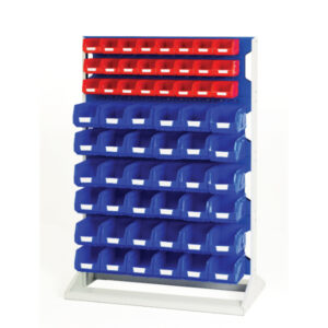 Plastic Storage Bins And Racks - Louvre Panel Rack Single Sided And Bin Kit with 4 Panels, 24X Red 36X Blue Bins. WxDxH: 1000X550X1450mm Ral 7035/5010 _SKU-16917323.11V