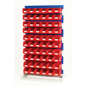 Louvre Panel Rack Single Sided And Bin Kit - 5 Panels, 60X Red Bins. WxDxH: 1000X550X1775mm Ral 7035/5010 _SKU-16917327.11V
