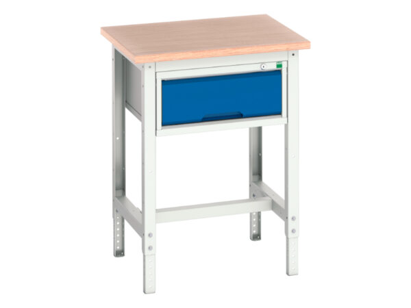 Workstand with Cabinet - Verso Adj. Height Workstand with 1 Drawer Cabinet And Multiplex Top. WxDxH: 700X600X780-930mm Ral 7035/5010 _SKU-16921600.11