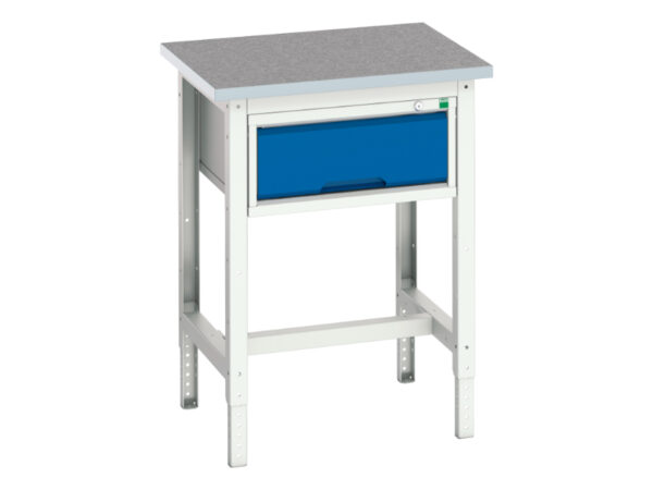 Pedestal Work Table - Verso Adj. Height Workstand with 1 Drawer Cabinet And Lino Top. WxDxH: 700X600X780-930mm Ral 7035/5010 _SKU-16921601.11