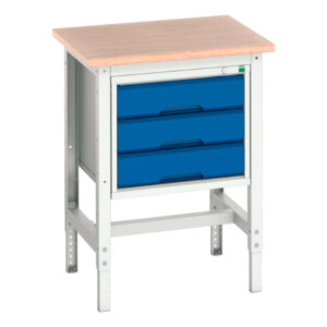 Small Work Table with Storage - Verso Adj. Height Workstand with 3 Drawer Cabinet And Multiplex Top. WxDxH: 700X600X780-930mm Ral 7035/5010 _SKU-16921602.11