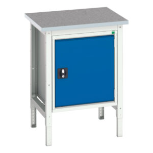 Mini Tabletop Work Table - Verso Adj. Height Workstand with Cupboard And Lino Top. WxDxH: 700X600X780-930mm Ral 7035/5010 _SKU-16921615.11
