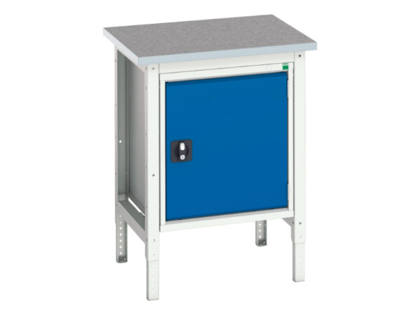 Mini Tabletop Work Table - Verso Adj. Height Workstand with Cupboard And Lino Top. WxDxH: 700X600X780-930mm Ral 7035/5010 _SKU-16921615.11