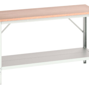 Metal Work Table with Adjustable Legs - with Full Depth Base Shelf And Mpx Top. WxDxH: 1500X600X780-930mm Ral 7035 _SKU-16922002.16