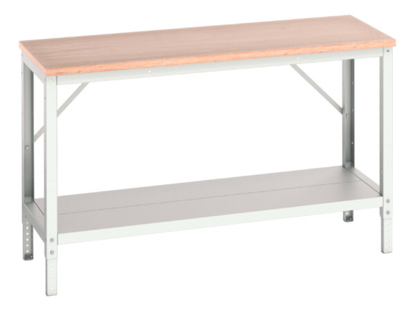 Metal Work Table with Adjustable Legs - with Full Depth Base Shelf And Mpx Top. WxDxH: 1500X600X780-930mm Ral 7035 _SKU-16922002.16