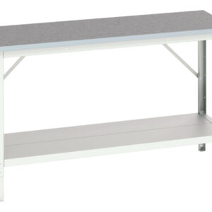 Metal Fabrication Work Table - Adjustable Height Framework Bench with Full Depth Base Shelf And Lino Top. WxDxH: 1500X600X780-930mm Ral 7035 _SKU-16922003.16