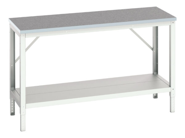Metal Fabrication Work Table - Adjustable Height Framework Bench with Full Depth Base Shelf And Lino Top. WxDxH: 1500X600X780-930mm Ral 7035 _SKU-16922003.16