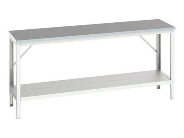 Verso Adj. Height Framework Bench with Full Depth Base Shelf And Lino Top. WxDxH: 2000X600X780-930mm Ral 7035 _SKU-16922007.16