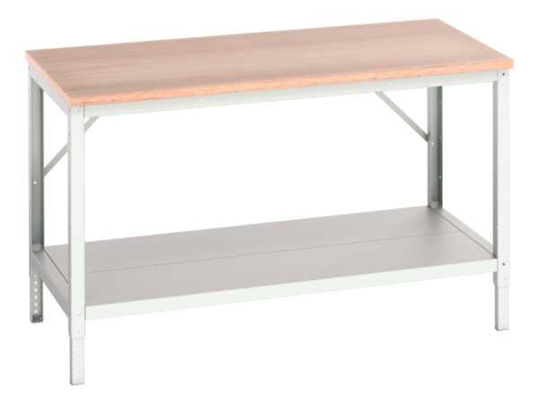 Verso Adjustable Height Framework Bench with Full Depth Base Shelf - with Mpx Top. WxDxH: 1500X800X780-930mm Ral 7035 _SKU-16922022.16