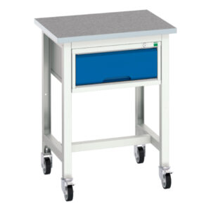 Verso Mobile Work Table with Single Drawer - Verso Mobile Workstand with 1 Drawer Cabinet And Lino Top. WxDxH: 700X600X930mm Ral 7035/5010 _SKU-16922201.11