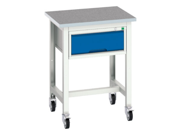Verso Mobile Work Table with Single Drawer - Verso Mobile Workstand with 1 Drawer Cabinet And Lino Top. WxDxH: 700X600X930mm Ral 7035/5010 _SKU-16922201.11
