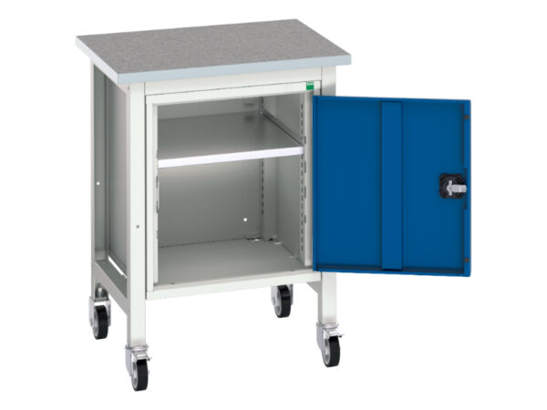 Mobile Workstand with Cupboard - Verso with Cupboard And Lino Top. WxDxH: 700X600X930mm Ral 7035/5010 _SKU-16922203.11