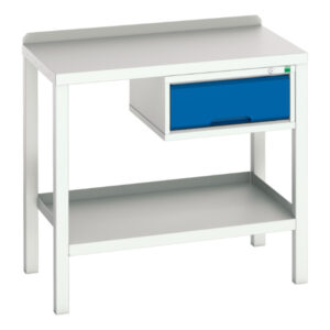 Work Table with Metal Worktop - Verso Welded Bench with 1 Drawer Cab And Steel Top. WxDxH: 1000X600X910mm Ral 7035/5010 _SKU-16922600.11