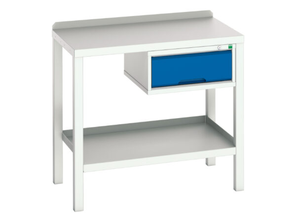 Work Table with Metal Worktop - Verso Welded Bench with 1 Drawer Cab And Steel Top. WxDxH: 1000X600X910mm Ral 7035/5010 _SKU-16922600.11