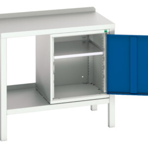 Steel Top Work Table - Verso Welded Bench with Cupboard And Steel Top. WxDxH: 1000X600X910mm Ral 7035/5010 _SKU-16922602.11