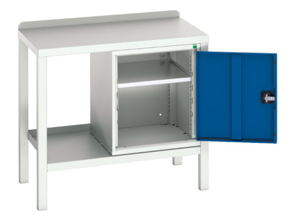 Steel Top Work Table - Verso Welded Bench with Cupboard And Steel Top. WxDxH: 1000X600X910mm Ral 7035/5010 _SKU-16922602.11