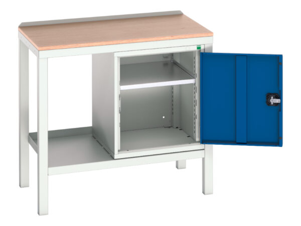Work Bench with Cupboard - Verso Welded Bench with Cupboard And Mpx Top. WxDxH: 1000X600X930mm Ral 7035/5010 _SKU-16922603.11