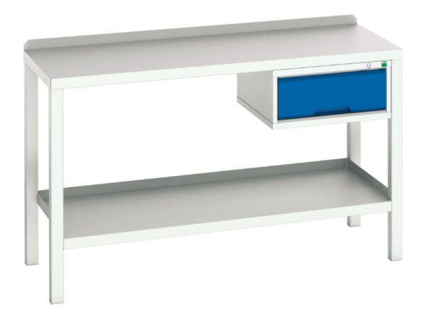 Steel Top Heavy Duty Work Table - Verso Welded Bench with 1 Drawer Cab And Steel Top. WxDxH: 1500X600X910mm Ral 7035/5010 _SKU-16922604.11