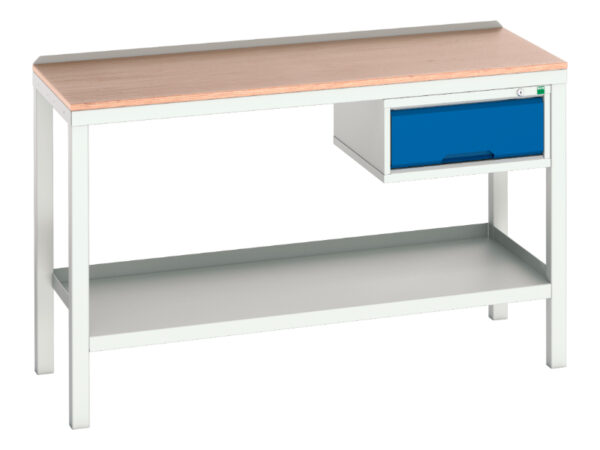 Plywood Top Work Table - Verso Welded Bench with 1 Drawer Cab And Mpx Top. WxDxH: 1500X600X930mm Ral 7035/5010 _SKU-16922605.11