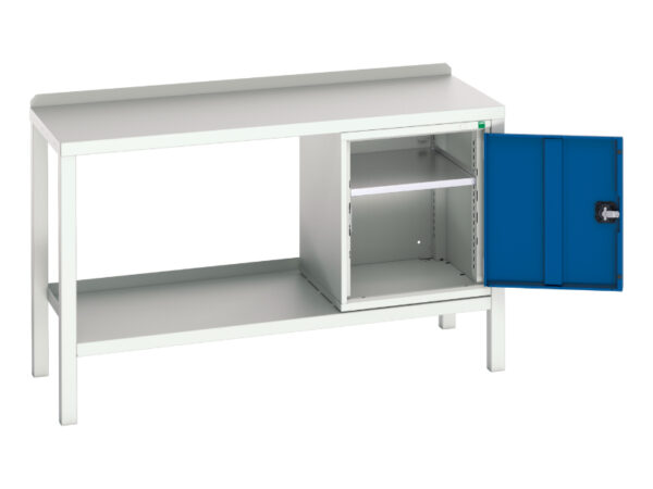 Work Table with Metal Top - Verso Welded Bench with Cupboard And Steel Top. WxDxH: 1500X600X910mm Ral 7035/5010 _SKU-16922606.11