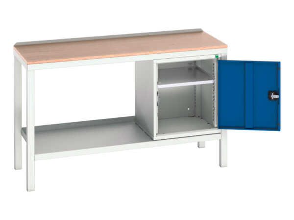 Work Table Multiplex Top - Verso Welded Bench with Cupboard And Mpx Top. WxDxH: 1500X600X930mm Ral 7035/5010 _SKU-16922607.11