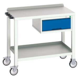 Mobile Work Table with Steel Worktop - Verso Bench with 1 Drawer Cab And Steel Top. WxDxH: 1000X600X910mm Ral 7035/5010 _SKU-16922800.11
