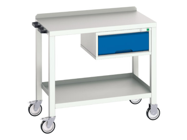Mobile Work Table with Steel Worktop - Verso Bench with 1 Drawer Cab And Steel Top. WxDxH: 1000X600X910mm Ral 7035/5010 _SKU-16922800.11