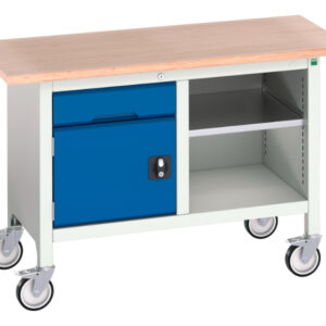 Mobile Medium Duty Work Tablees - Verso Mobile Storage Bench (Mpx) with 1 Drawer-Cbd / Mid Shelf. WxDxH: 1250X600X830mm Ral 7035/5010 _SKU-16923200.11
