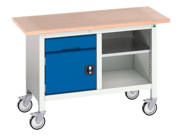 Mobile Medium Duty Work Tablees - Verso Mobile Storage Bench (Mpx) with 1 Drawer-Cbd / Mid Shelf. WxDxH: 1250X600X830mm Ral 7035/5010 _SKU-16923200.11