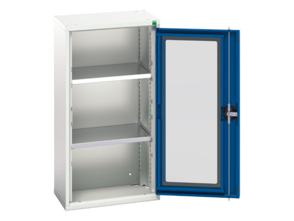 Tool Storage Pegboard Cupboard - Verso Window Door Cupboard with 2 Shelves. WxDxH: 525X350X1000mm Ral 7035/5010 _SKU-16926072.11