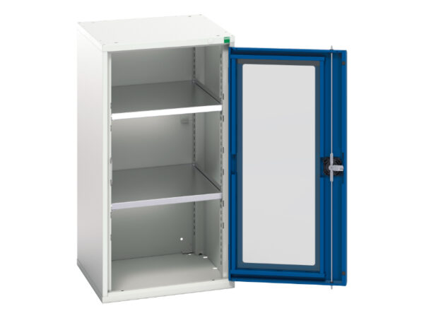 Metal Cupboard with Window Doors - Verso Window Door Cupboard with 2 Shelves. WxDxH: 525X550X1000mm Ral 7035/5010 _SKU-16926076.11