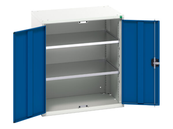 Lockable Metal Stationery Cupboard - Verso Shelf Cupboard with 2 Shelves. WxDxH: 800X550X900mm Ral 7035/5010 _SKU-16926147.11