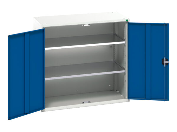Workshop Metal Storage Cupboard - Verso Shelf Cupboard with 2 Shelves. WxDxH: 1050X550X1000mm Ral 7035/5010 _SKU-16926259.11