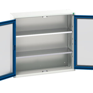 Metal Cupboard with Windows - Verso Window Door Cupboard with 2 Shelves. WxDxH: 1050X350X1000mm Ral 7035/5010 _SKU-16926272.11