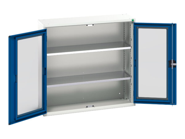 Metal Cupboard with Windows - Verso Window Door Cupboard with 2 Shelves. WxDxH: 1050X350X1000mm Ral 7035/5010 _SKU-16926272.11