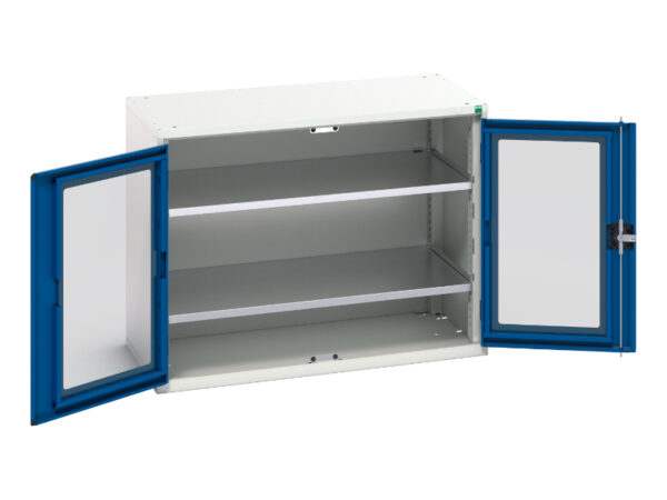 Workshop Cupboard with Windows - Verso Window Door Cupboard with 2 Shelves. WxDxH: 1050X550X800mm Ral 7035/5010 _SKU-16926274.11