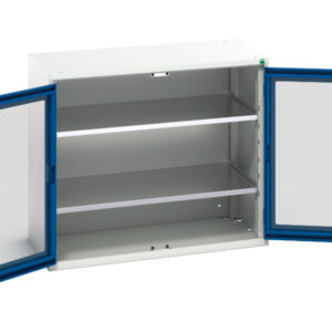 Metal Workshop Storage Cabinet Metals - Verso Window Door Cupboard with 2 Shelves. WxDxH: 1050X550X900mm Ral 7035/5010 _SKU-16926275.11