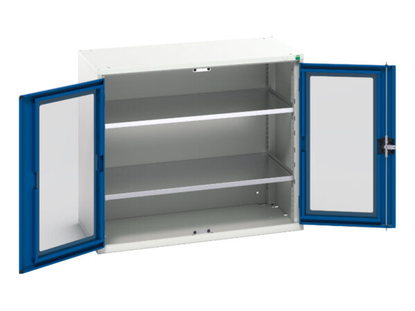 Metal Workshop Storage Cabinet Metals - Verso Window Door Cupboard with 2 Shelves. WxDxH: 1050X550X900mm Ral 7035/5010 _SKU-16926275.11