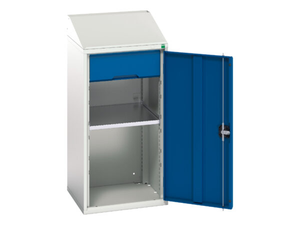 Sloping Top Cupboards - Verso Lectern Cupboard with 1 Shelf, 1 Drawer. WxDxH: 525X550X1130mm Ral 7035/5010 _SKU-16926370.11
