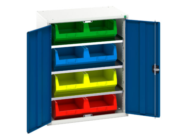 Industrial Parts Bins Cupboard - Verso Bin Cupboard with 3 Shelves, 8 Bins. WxDxH: 800X550X1000mm Ral 7035/5010 _SKU-16926450.11