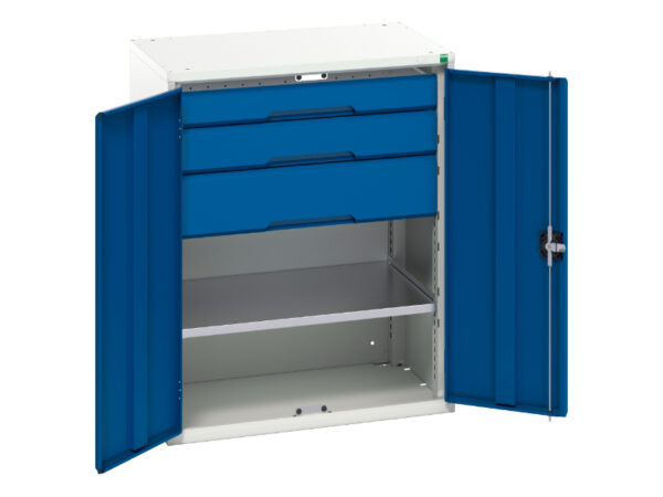 Workshop Cabinet Wih Shelves - Verso Kitted Cupboard with 1 Shelf, 3 Drawers. WxDxH: 800X550X1000mm Ral 7035/5010 _SKU-16926454.11
