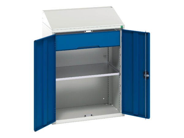 Bott Sloping Top Cabinet - Verso Lectern Cupboard with 1 Shelf, 1 Drawer. WxDxH: 800X550X1130mm Ral 7035/5010 _SKU-16926470.11