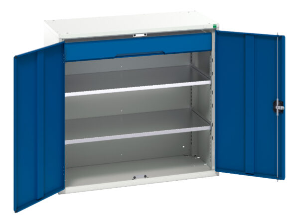 Metal Cabinet Wih Shelves - Verso Kitted Cupboard with 2 Shelves, 1 Drawer. WxDxH: 1050X550X1000mm Ral 7035/5010 _SKU-16926552.11