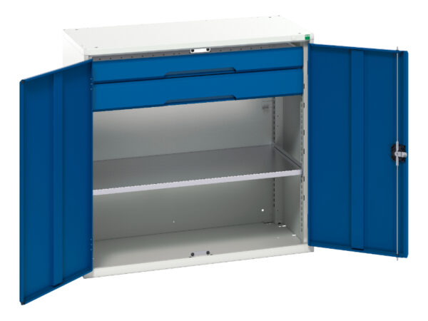 Verso Kitted Cupboard with 1 Shelf, 2 Drawers. WxDxH: 1050X550X1000mm Ral 7035/5010 _SKU-16926553.11